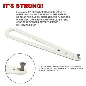 FlexLatch Cat Door Holder Latch - Bright White Cat Door Alternative Installs Fast Flex Latch Strap Let's Cats in and Keeps Dogs Out of Litter & Food. Safe Baby Proof One Piece No Measuring Extra Easy