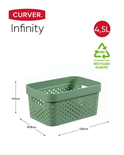 Curver Infinity Dots x4 Small Rectangular Storage Basket 4.5L - Green