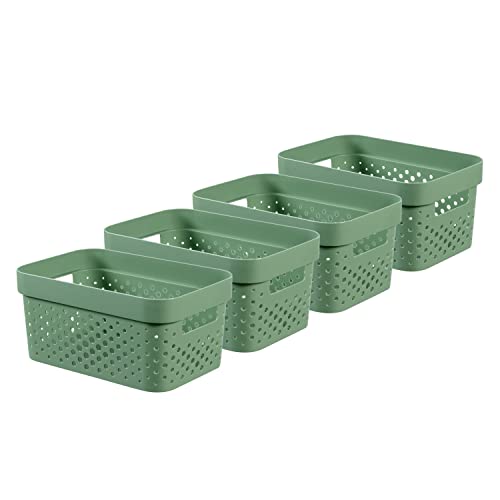 Curver Infinity Dots x4 Small Rectangular Storage Basket 4.5L - Green