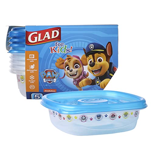 Glad for Kids Paw Patrol GladWare Medium Lunch Square Food Storage Containers with Lids | 25 oz Kids Food Containers with Paw Patrol Design, 5 Count Set | Tight Seal Food Storage Containers for Food