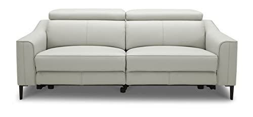 Limari Home Felixen Collection Modern Leather Sofa with 2 Power Recliners & Adjustable Headrests, Grey