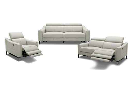Limari Home Felixen Collection Modern Leather Sofa with 2 Power Recliners & Adjustable Headrests, Grey