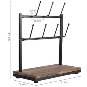 MyGift Rustic Burnt Wood and Black Metal Coffee Mug Holder Rack with 7 Hooks, Tabletop Coffee Bar Accessories Stand