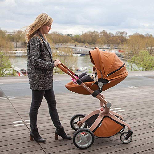 Hot Mom Baby Stroller: Baby Carriage with Adjustable Seat Height Angle and Four-Wheel Shock Absorption,Reversible，High Landscape and Fashional Pram (Brown-2)