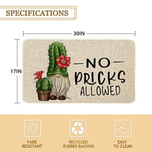 Roszwtit Spring Summer Door Mat 30 X 17 Inch No Picks Allowed Cactus Gnome Doormat Indoor Outdoor Entrance Funny Floor Mat Non Slip Summer Decor Rubber Welcome Mats