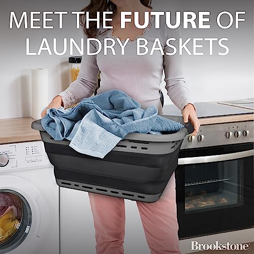 BROOKSTONE, 1 UNIT, 11 GALLONS - [OUR LARGEST BASKET EVER] 24" Collapsible Laundry Basket, Comfort Non-Slip Grip Handles, Minimalist Space Saving Design, Portable Pop-Up Hamper, [BPA FREE]