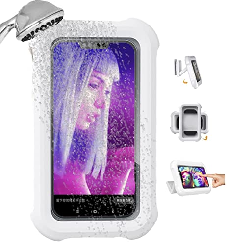 Spread Pixie Dust Shower Phone Holder Waterproof Upgraded Phone Shower Holder Wall Mount Bathroom TV Shower Gadget Shower Accessory Phone Mount iPhone Shower TV (Pure White)