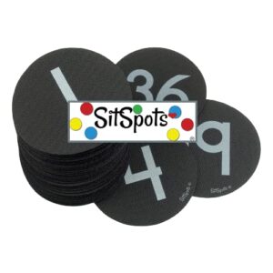 sitspots® black carpet floor circle sit markers, numbers 1-36 pack carpet spots for classroom | the original sit spots for your classroom carpet seating