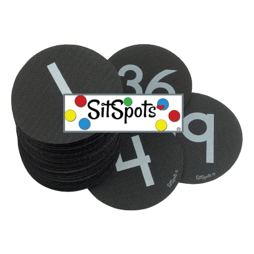 SitSpots® Black Carpet Floor Circle Sit Markers, Numbers 1-36 Pack Carpet Spots for Classroom | The Original Sit Spots for Your Classroom Carpet Seating