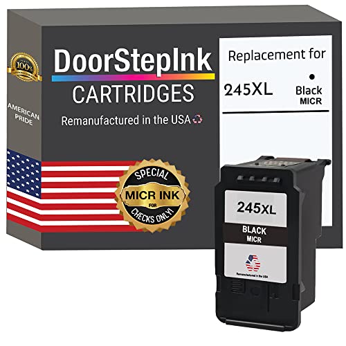 DoorStepInk Remanufactured in The USA Ink Cartridge for Canon 245 PG-245XL Black MICR Magnetic Printer Ink for Printing Checks.