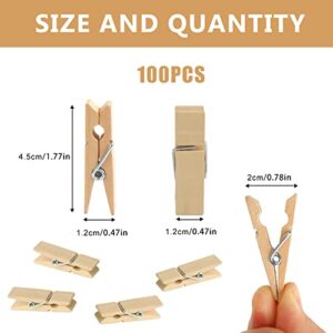 KIMOBER 1.77Inch Wide Wooden Clothespins,Sturdy Natural Wooden Craft Peg Pins Clips for Hanging Photos,Paper Crafts,100PCS