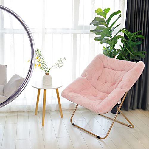 Tiita Comfy Saucer Chair, Soft Faux Fur Oversized Folding Accent Chair, Lounge Lazy Chair for Kids Teens Adults, Metal Frame Moon Chair for Bedroom, Living Room, Dorm Rooms