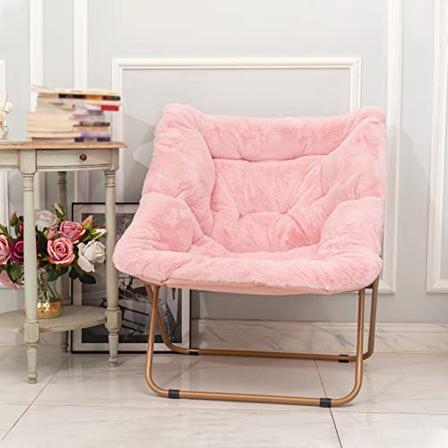 Tiita Comfy Saucer Chair, Soft Faux Fur Oversized Folding Accent Chair, Lounge Lazy Chair for Kids Teens Adults, Metal Frame Moon Chair for Bedroom, Living Room, Dorm Rooms