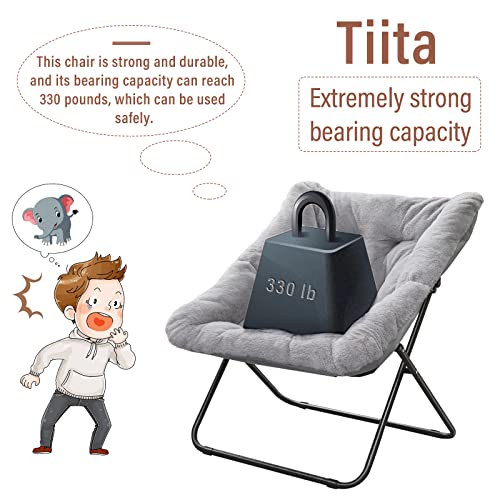 Tiita Comfy Saucer Chair, Soft Faux Fur Oversized Folding Accent Chair, Lounge Lazy Chair for Kids Teens Adults, Metal Frame Moon Chair for Bedroom, Living Room, Dorm Rooms