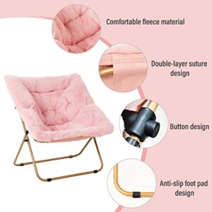 Tiita Comfy Saucer Chair, Soft Faux Fur Oversized Folding Accent Chair, Lounge Lazy Chair for Kids Teens Adults, Metal Frame Moon Chair for Bedroom, Living Room, Dorm Rooms