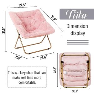 Tiita Comfy Saucer Chair, Soft Faux Fur Oversized Folding Accent Chair, Lounge Lazy Chair for Kids Teens Adults, Metal Frame Moon Chair for Bedroom, Living Room, Dorm Rooms