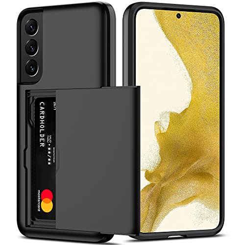 Nvollnoe for Samsung S22 Plus Case with Card Holder 5G 6.6 inch Slim Dual Layer Heavy Duty Protective Galaxy S22 Plus Case Hidden Card Slot Wallet Case for Samsung S22 Plus+(Black)