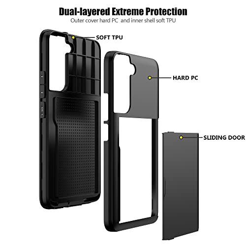 Nvollnoe for Samsung S22 Plus Case with Card Holder 5G 6.6 inch Slim Dual Layer Heavy Duty Protective Galaxy S22 Plus Case Hidden Card Slot Wallet Case for Samsung S22 Plus+(Black)