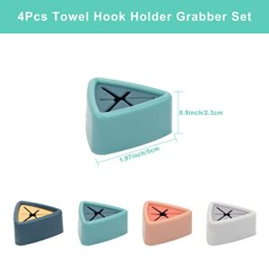 4 Pcs Towel Hook Holder Grabber, Anglecai Self-Adhesive Towel Stopper Dish Cloth Hook for Bathroom Kitchen Wall Mount Towel Hangers Holders