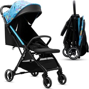 royalbaby lightweight baby stroller, self standing gravity fold stroller for infants, compact fold travel stroller for airplane, toddler umbrella stroller with canopy& cup holder, blue