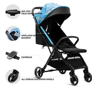 RoyalBaby Lightweight Baby Stroller, Self Standing Gravity Fold Stroller for Infants, Compact Fold Travel Stroller for Airplane, Toddler Umbrella Stroller with Canopy& Cup Holder, Blue