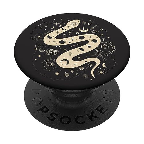 Snake Mystic Astrology Moon Stars Black PopSockets Standard PopGrip