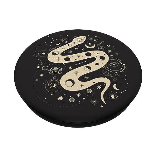 Snake Mystic Astrology Moon Stars Black PopSockets Standard PopGrip