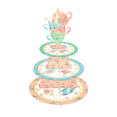 CC HOME Tea Party Cupcake Stand 3 Tier Tea Party Party Supplies Cake Stand for Kids Birthday Party Decorations Tea Party Theme Party Baby Shower Birthday Party Supplies