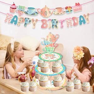 CC HOME Tea Party Cupcake Stand 3 Tier Tea Party Party Supplies Cake Stand for Kids Birthday Party Decorations Tea Party Theme Party Baby Shower Birthday Party Supplies