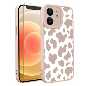 ook compatible with iphone 12 case cute cow print fashion slim lightweight camera protective soft flexible tpu rubber for iphone 12 with [screen protector]-pink