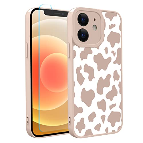 OOK Compatible with iPhone 12 Case Cute Cow Print Fashion Slim Lightweight Camera Protective Soft Flexible TPU Rubber for iPhone 12 with [Screen Protector]-Pink