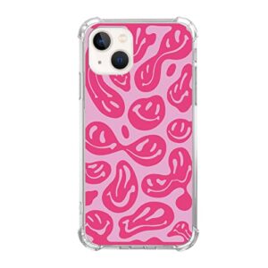 dohakemuny pink melting smile face case compatible with iphone 13, aesthetic trippy smiling face case for iphone 13 for teens men and women, cool trendy tpu bumper case cover