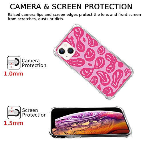 Dohakemuny Pink Melting Smile Face Case Compatible with iPhone 13, Aesthetic Trippy Smiling Face Case for iPhone 13 for Teens Men and Women, Cool Trendy TPU Bumper Case Cover