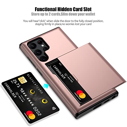 Nvollnoe for Samsung S22 Ultra Case with Card Holder 5G 6.8 inch Slim Dual Layer Heavy Duty Protective Galaxy S22 Ultra Case Hidden Card Slot Wallet Case for Samsung S22 Ultra(Rose Gold)