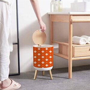 Small Trash Can with Lid White Ikat Geometric Folklore Ornament with Diamonds on Orange Tribal Round Recycle Bin Press Top Dog Proof Wastebasket for Kitchen Bathroom Bedroom Office 7L/1.8 Gallon