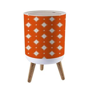 small trash can with lid white ikat geometric folklore ornament with diamonds on orange tribal round recycle bin press top dog proof wastebasket for kitchen bathroom bedroom office 7l/1.8 gallon