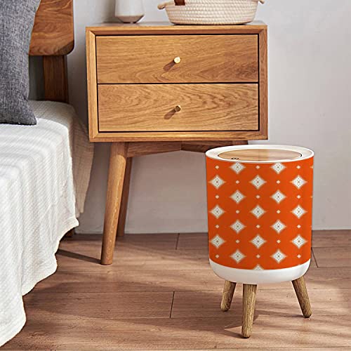 Small Trash Can with Lid White Ikat Geometric Folklore Ornament with Diamonds on Orange Tribal Round Recycle Bin Press Top Dog Proof Wastebasket for Kitchen Bathroom Bedroom Office 7L/1.8 Gallon