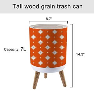 Small Trash Can with Lid White Ikat Geometric Folklore Ornament with Diamonds on Orange Tribal Round Recycle Bin Press Top Dog Proof Wastebasket for Kitchen Bathroom Bedroom Office 7L/1.8 Gallon