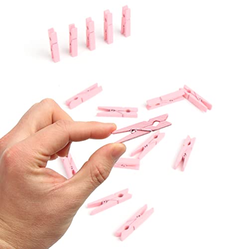 KIMOBER 1.77Inch Wooden Clothespins,Pink Craft Wood Clothes Pins Pegs Clips for Hanging Photos,Paper Crafts,100PCS