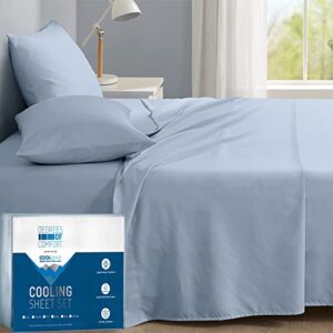 degrees of comfort coolmax cooling sheets set for full size bed, moisture wicking for night sweats best comfort, cool sheets for hot sleepers during warm weather with deep pocket 4pc light blue