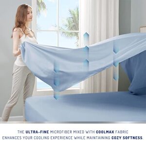 Degrees of Comfort Coolmax Cooling Sheets Set for Full Size Bed, Moisture Wicking for Night Sweats Best Comfort, Cool Sheets for Hot Sleepers During Warm Weather with Deep Pocket 4PC Light Blue