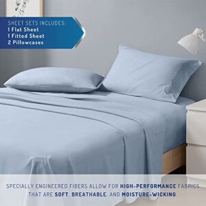 Degrees of Comfort Coolmax Cooling Sheets Set for Full Size Bed, Moisture Wicking for Night Sweats Best Comfort, Cool Sheets for Hot Sleepers During Warm Weather with Deep Pocket 4PC Light Blue