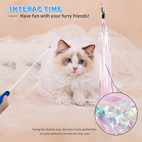 iKOIHO Cat Wand Toy for Indoor Cats 6PCS Fairy Feather Cat Toys with Retractable Fishing Pole Replaceable Feather Attachments Dragonfly Tassel Worm with Bells Cat String Kitten Toy Gift (Blue)