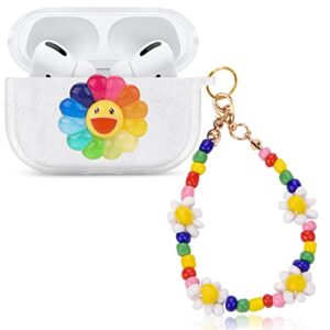 cute airpod pro case smile sun flower bracelet design soft silicone clear glitter protective cover for airpods pro case