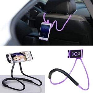 Lazy Gooseneck Cell Phone Holder, Universal Mobile Phone Stand, Lazy Bracket, 360 Rotating Free Neck Phone Holder, DIY Flexible Mount Stand with Multiple Function (Purple)