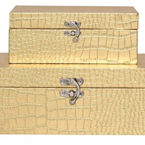 JUMBO HUMBLE Set of 2 Wooden Decorative Nesting Storage Boxes, Gold Crocodile Leather with Clasp for Home Kitchen Living Room, Ideal Gift for Wedding Memories Jewelry Trinket