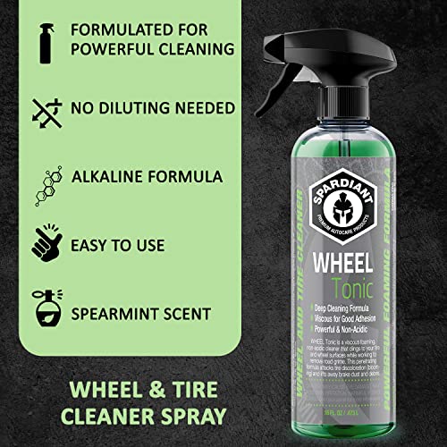 SPARDIANT Wheel & Tire Cleaner Spray - Safe on Chrome Coated, Plastic, Alloy, &Stainless Steel Wheels - Non-acid Cleaner for Wheels, Tires, & Rim Finishes - Alkaline Formula with Spearmint Scent