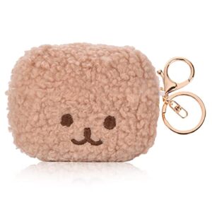 cute airpod pro case cartoon fur fluffy bear design with keychain lovely plush cover compatible with airpods pro case for women and kids