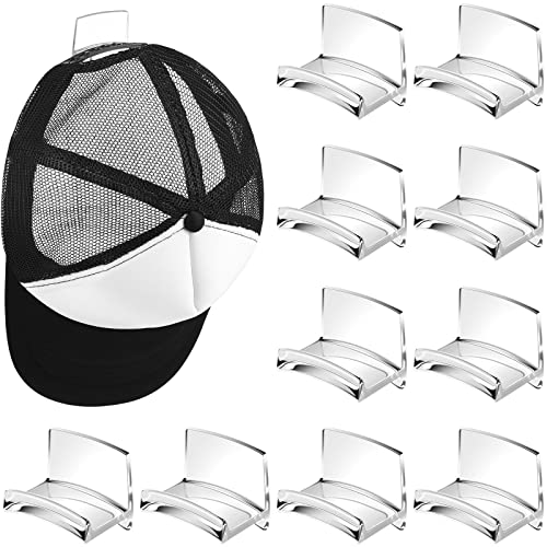 Adhesive Hat Hooks Hat Rack Strong Hold Hat Hangers Plastic Hat Holders Wall Hat Organizer for Door, Closet, Office, Bedroom, Clear (16 Pack)