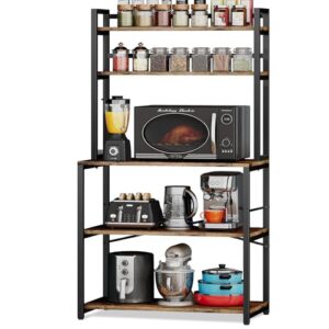 denkee 31.5 inch width bakers rack for kitchen, industrial 5-tier microwave stand with storage, freestanding kitchen stand storage shelf, coffee bar station (rustic brown)